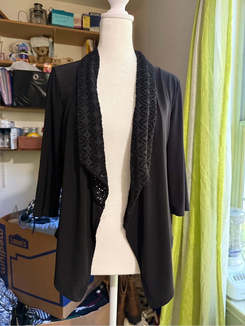 Michele Black Open-Front Crochet Trim Jacket
